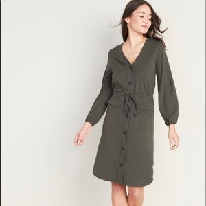 Waist-Defined Ponte-Knit Utility Dress